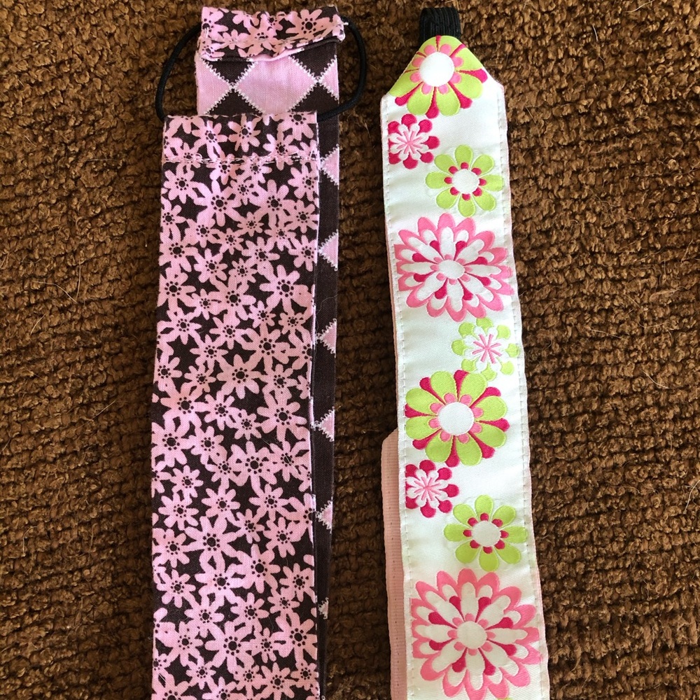 2 sweet headbands, reversible w/gentle elastic EUC